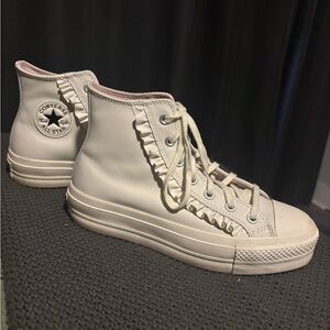 Converse Women’s Cream High-Top Ruffle Lace-Up Sneakers